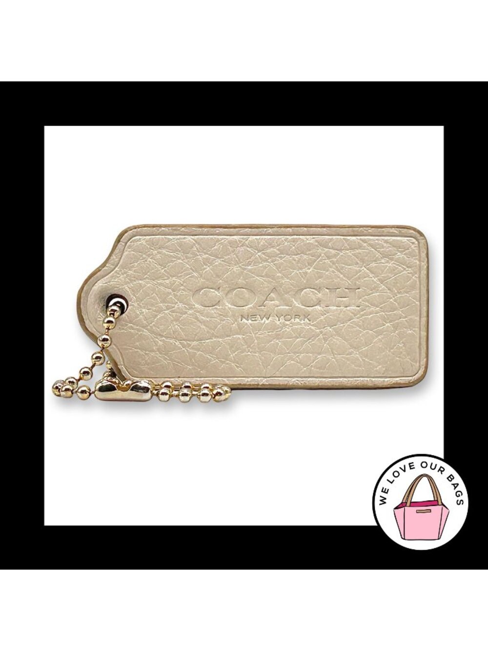 COACH HANG TAG 2.25" Chalk White Bag Charm Keychain Fob New York Pebbled Leather
